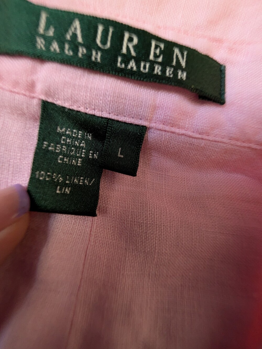 Vtg Lauren Ralph Lauren Linen Button Up Shirt L Pink L/S Preppy Classic - Picture 3 of 7